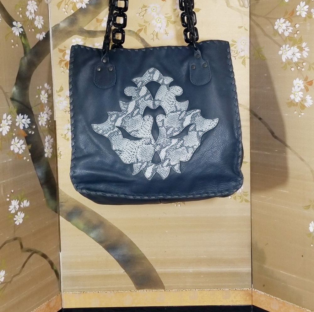 RARE HOCHMAN FULLER BLUE LEATHER SATCHEL